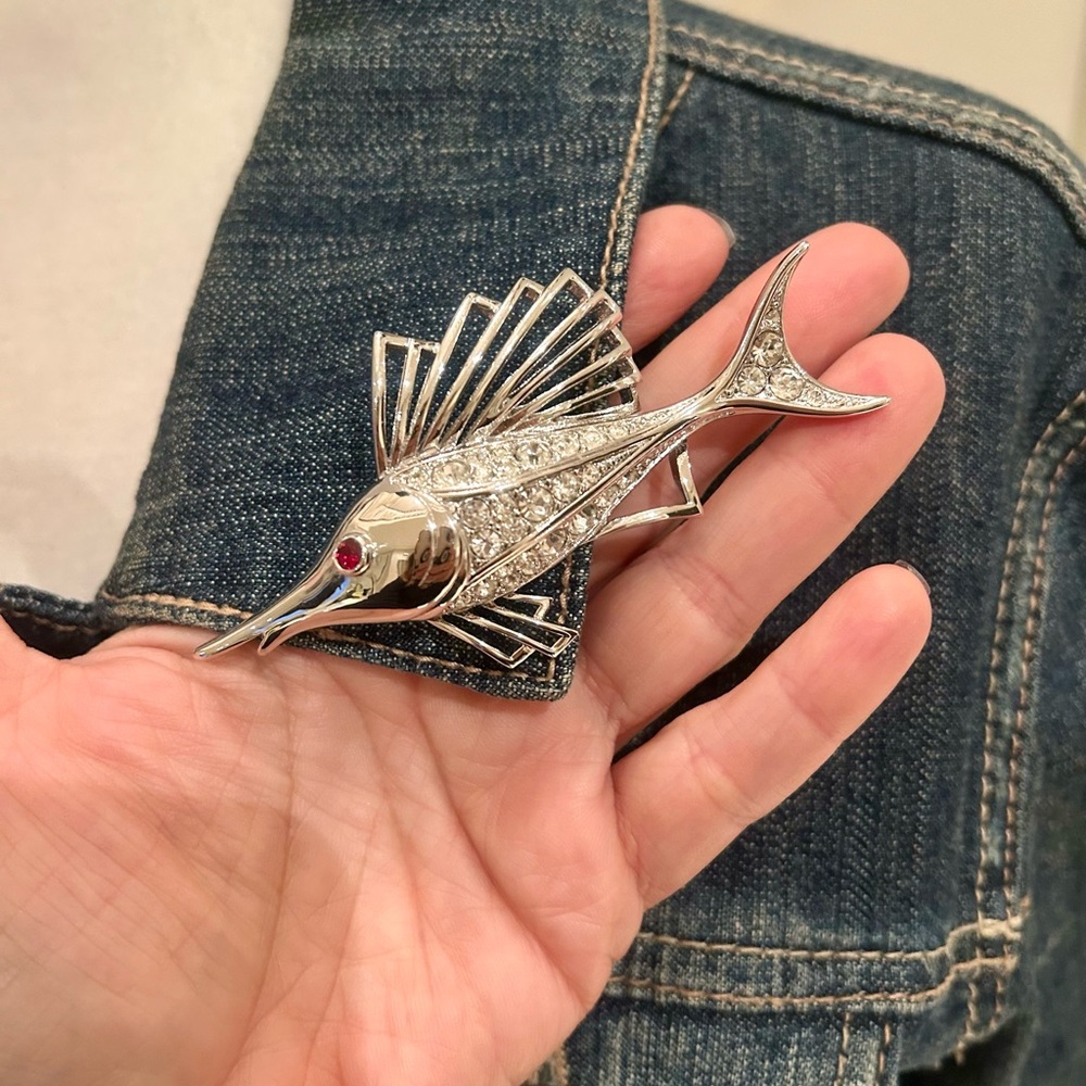 Fish Brooch with Swarovski Crystals, Vintage by Bijoux D'Orlan Paris